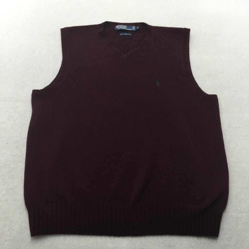Polo By Ralph Lauren Sweater Vest Mens Medium Red Wool V Neck Logo Knit